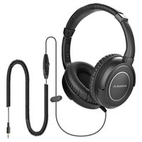 Avantree HF039 Long Coiled Cord Headphones for TV and PC with Volume Control, 16.4 Feet / 5M Extended Range Cable, 3.5mm AUX Audio, Stereo Sound Spiral Wired Over Ear Headphones