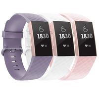 adepoy Compatible with Fitbit Charge 3 Bands for Women Men Large Small, Adjustable Replacement Wristbands for Fitbit Charge 3 and Fitbit Charge 3 SE, 3 Pack, Lavender, White, Pink, Large