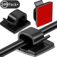 100 Pieces Mini Outdoor Cable Clips with Adhesive Tapes Light Clips Decoration Clips Self Adhesive Hooks Wire Holder for Christmas and Fairy Light (Black)