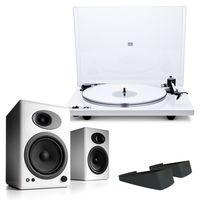 U-Turn Audio Orbit Plus Turntable with Built-In Preamplifier and Audioengine A5+ Premium Powered Bookshelf Speakers with Speaker Stands (White)