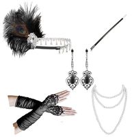 1920s Accessories Headband Necklace Gloves Cigarette Holder Flapper Costume Accessories Set for Women(ab2)