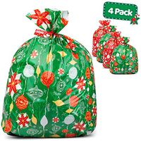 Large Christmas Gift Bags – Set of 4 Xmas Present 36”x44” Jumbo Extra Large Wrapping - Plastic Giant Gift Bags for Huge Gifts - Heavy Duty Big Gift Sack Set with Tags & String Ties