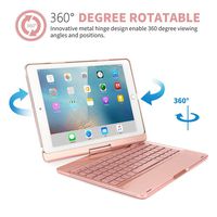 TechCode iPad Air 2 Keyboard Case Cover, 7 Color Backlit Wireless Bluetooth Keyboard Case and Cover with 360 Degrees Rotate Folio Slim Smart Keyboard Case Auto Sleep/Wake for iPad air 2,Rose Gold