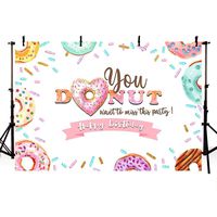 MEHOFOTO Donut Birthday Party Decoration Banner Photo Studio Background Sweet Colorful Donut Grow Up Pink Princess Girl Happy Birthday Banner Photography Backdrops Poster Props for Cake Table Supplies