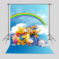 TJ Cartoon Winnie The Pooh Friends Photography Backdrops Children Baby shower Birthday Party Decoration Supplies Rainbow Photo Studio Props White Clouds Photo Background Booth 5x7FT Vinyl