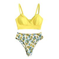 Sunhusing Women's Sunflower Small Floral Print Solid Color Wrap Chest Sling Split Swimsuit Bikini Beachwear(Yellow,XL)