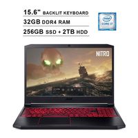 2020 Acer Nitro 7 15.6 Inch FHD 1080P Gaming Laptop (Intel 6-Core i7-9750H up to 4.5 GHz, GeForce GTX 1650 4GB, 32GB DDR4 RAM, 256GB SSD (Boot) + 2TB HDD, Backlit KB, WiFi, HDMI, Windows 10) (Black)