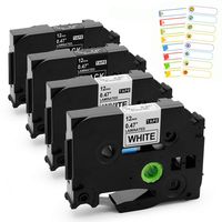 Compatible with Brother Ptouch Label Tape 12mm 0.47 White Tze-231 and Black Tape Tze-335 Work with Brother P-Touch Cube PTH110 PT-D200 PTD600 PT-D400 4-Pack