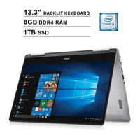 Dell 2020 Newest Inspiron 13 7000 13.3 Inch 2-in-1 Touchscreen FHD 1080P Laptop, Intel 4-Core i5-8250U up to 3.4GHz, Intel UHD 620, 8GB DDR4 RAM, 1TB SSD, Backlit KB, Windows 10, Grey