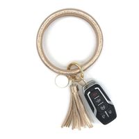 simpleGURU Bracelet Keychain with Tassel Leather Wristlet Keychain Bangle Key Ring Bracelet for Women and Girls (Rose Gold)