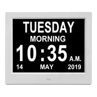 【Newest Version】 8" Digital Calendar Alarm Day Clock, with USB Charger Port, Support SD Card, Play Picture, Video, Music, Perfect for The Elderly (White)