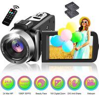 Camcorder Video Camera Full HD 1080P 30FPS 24.0MP 18X Digital Zoom Vlogging Camera for YouTube with 270 Degree Rotation 3 Inch Screen and 2 Batteries