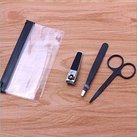 1 Stainless Steel Nail Clipper Set with Eyebrow Scissor and Eyebrow Tweezer-Black