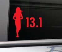 13.1 Half Marathon Female Vinyl Decal Laptop Car Truck Bumper Window Sticker, 5.5" x 5.25", Red