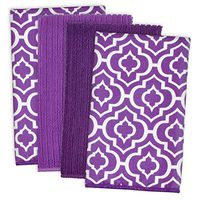 DII Microfiber Multi-Purpose Cleaning Towels Perfect for Kitchens, Dishes, Car, Dusting, Drying Rags, 16 x 19, Set of 4 - Eggplant Lattice