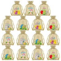 KUUQA 15 Pcs Easter Gift Bags Easter Burlap Bags Easter Drawstring Bags Bunny Jute Goodie Bags Bulk for Easter Party Supplies