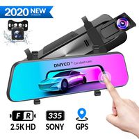 DMYCO 10'' 2.5K Mirror Dash Cam Backup Camera for Cars [GPS Version],Front and Rear View Dual Lens,Super Night Vision,Anti Glare IPS Touch Screen