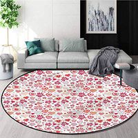 RUGSMAT Love Non Slip Round Rugs,Hearts Flowers Abstract Foam Mat Bedroom Decor Bedroom Diameter-39