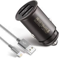 ACLIN Phone Car Charger, 5V 4.8A Rapid Dual Port USB Car Charger Adapter with 3FT USB Phone Cable Charging Cord Compatible with Phone X 8 7 Plus 6S 6 SE 5S 5 (Silver)