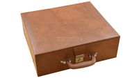 Brown Leatherette Chess Set Storage Box Coffer with Double Tray Fixed Slots for 4.2" - 4.8" Pieces