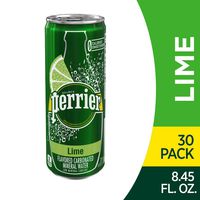 Perrier Lime Flavored Carbonated Mineral Water, 8.45 Fl Oz (30 Pack) Slim Cans