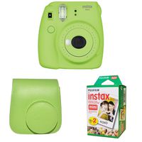 Fujifilm Instax Mini 9 Instant Camera with Instax Groovy Camera Case (Lime Green) & Instax Mini Instant Film Twin Pack