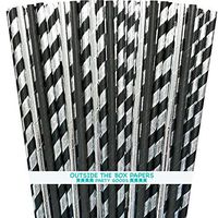 Black and Silver Foil Paper Drinking Straws - 100 Pack - Outside the Box Papers Brand
