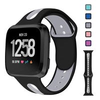 Lintelek Silicone Replacement Bands Compatible with Fitbit Versa, Friendly Wristband Breathable Soft Bands Washable Straps for 5.5-8.5 Inches, Quick Drying (Large, Black+Grey)