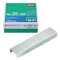 Max 35-5M Standard Staples for USA; Leg Length 6mm (1/4"); 100 Staples per Stick, for Use with Max HD-50, HD-50R, HD-50F and other Standard Staplers, 0.25" Leg Length, 0.5" Crown Width, 5000 Count