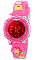 Kids Watch for Boys Girls 3D Cute Flowers Cartoon Toddler Watch Digital Silicone Band Alarm Stopwatch Digital Child Wristwatch 50M Waterproof Pink