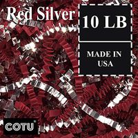10 LB Premium Red Silver Metallic Mix Crinkle Shred Gift Basket Shred Crinkle Paper Filler Bedding by COTU (8 oz)