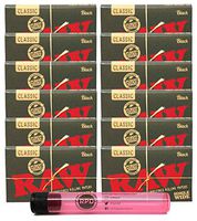 RAW Black Natural Unrefined Single Wide Rolling Papers (12 Packs) with Rolling Paper Depot KewlTube