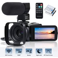 Video Camera Camcorder WiFi FHD 1080P 30FPS 26MP YouTube Vlogging Camera 16X Digital Zoom 3.0" Touch Screen Digital Camera Video Recorder with Microphone Remote Control Lens Hood Infrared Night Vision