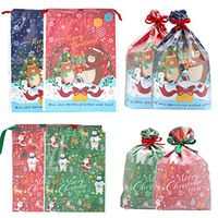 Christmas Gift Bags, Yoption 10 Pack Plastic Gift Wrapping Pouch with Drawstring Ribbons, 2 Size (11''x8.2'', 14.5''x10.6'')