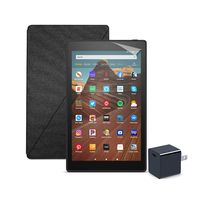 Fire HD 10 Tablet (64 GB, Black, With Special Offers) + Amazon Standing Case (Charcoal Black) + Nupro Screen Protector (2-pack) + 15W USB-C Charger