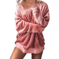 Makeupstore Sweaters for Women V Neck,Womens Hooded Soft Velvet Jumper Pullover Hoodie Sweatshirt Oversize Coat Jacket,Jackets & Coats,Pink,L