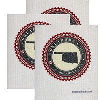 SWEDEdishcloths Swedish Dishcloth Set of 3 Each Swedish Dishcloth Badge Design - Oklahoma | Eco Friendly Cleaning Absorbent Cloth Eco Friendly Cleaning Wipes