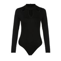 Thenxin Women's Bodysuit High Neck Hollow Out Long Sleeve Solid Color Bodycon Jumpsuit Rompers（Black，M）