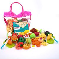 Sotodik 32PCS Cutting Toys Pretend Food Fruits Vegetable Playset Educational Learning Toy Kitchen Play Food For Boy Girl Kid With Handbag packing (Pink)