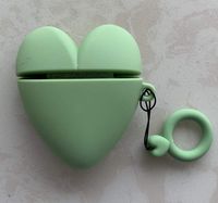 ICI-Rencontrer Cute Simple Three-dimensional Loving heart-shaped Airpods Case Girls Women Candy Color Heart AirPods Accessories Wireless Charging Earphone Soft Silicone Protector Decoration Green