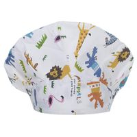 Opromo Adjustable Cotton Scrub Cap Animal Print Bouffant Hat with Sweatband-Animals