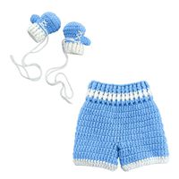 Haokaini Newborn Photography Prop Baby Crochet, Knitted Boxing Glove Pants Outfit Sky-Blue