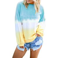 haoricu Women's Casual Triple Color Block Long Sleeve Pullover Loose Lightweight Tops Sweatshirts (Light Blue, XXXXL)