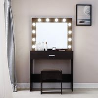 Vanity Makeup Table Set with Lighted Mirror - NXKang Vanity Set with 12 LED Lights Mirror and Cushioned Stool, Dressing Table Writing Desk with Bench for Bedroom,Bathroom,2 Drawers