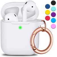 R-fun AirPods Case Cover with Keychain, Full Protective Silicone AirPods Accessories Skin Cover for Women Men Girl with Apple AirPods Wireless Charging Case, Front LED Visible-White