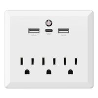 USB Wall Outlet Plug, Maxcio Wall Outlet with USB Ports(2.4A)/USB-C Port(3A), Outlet Extender with Auto Sensor Night Light, Phone Holder Charging Station