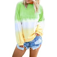 Rmeioel Women's Casual O-Neck Gradient Contrast Color Long Sleeve Top Pullover Sweatshirt Flattering Warm Tunic Blouses Green