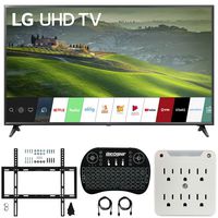 LG 65UM6900 65-inch 4K UHD Smart TV with TruMotion 120 (2019) Bundle with Deco Mount Flat Wall Mount Kit, Deco Gear Wireless Backlit Keyboard and 6-Outlet Surge Adapter with Night Light