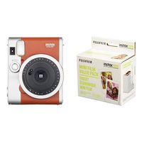 Fujifilm Instax Mini 90 Instant Film Camera (Brown) with Instant Film Value Pack - (3 Twin Packs, 60 Total Pictures)(Package may vary)