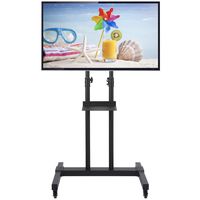 Rfiver Mobile TV Stand Rolling TV Cart with Universal Mount and Wheels Fits Most 32 37 42 47 50 55 60 65 70 inch LCD LED OLED Plasma Flat Panel and Curved TVs,Heavy Duty Black Display TV Trolley
